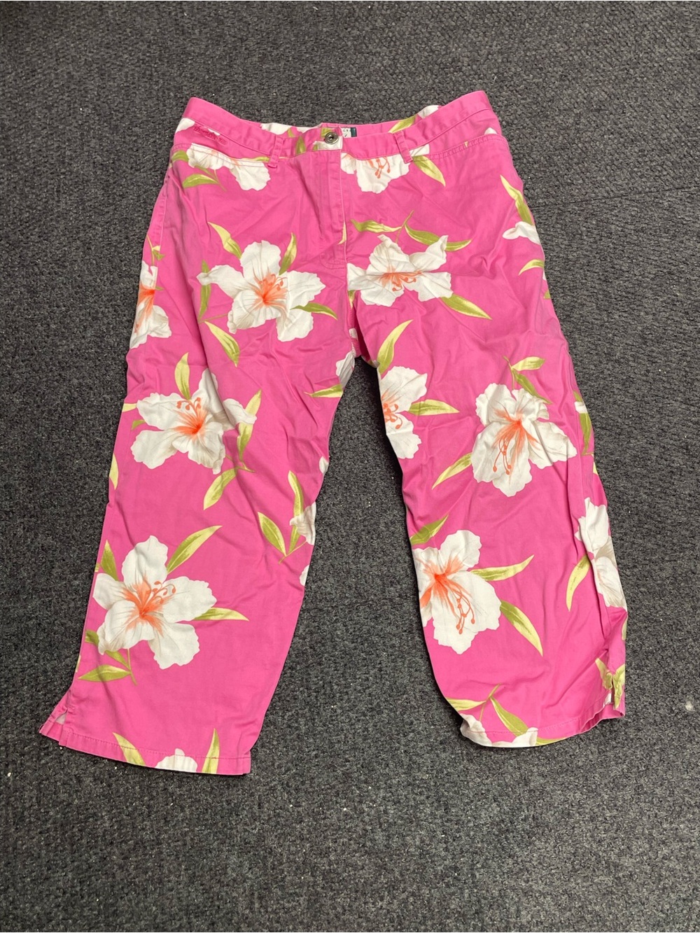 Sz 14 Lauren Ralph Lauren // Pink Floral Pants Tropical Hibiscus Resortwear